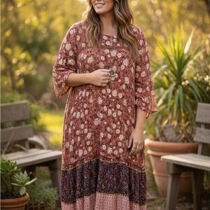 Knox Rose Floral Maxi Dress - Brown and Pink